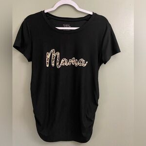 Maternity Black Tee with Leopard 'Mama' Script size S stretching